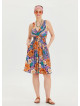 V Neck Robe Blue Patterned Casual Dress 4512